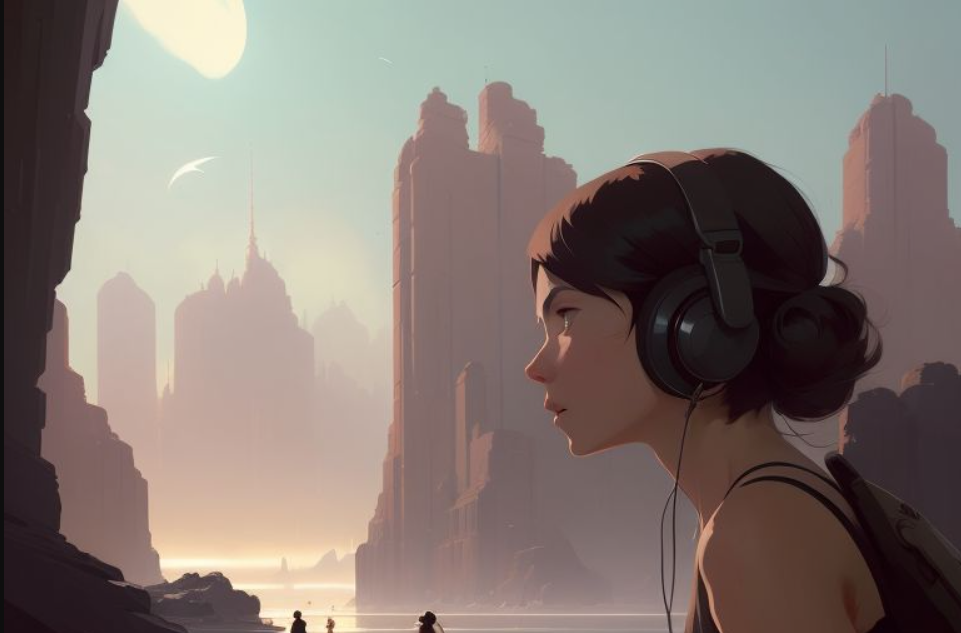 a girl listening to audiobook